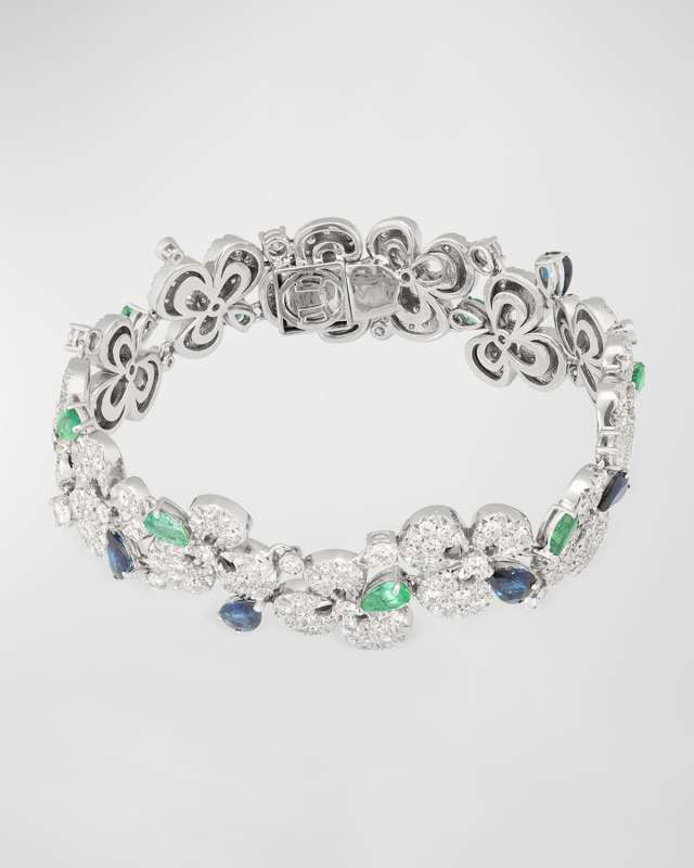 18K White Gold Ischia Diamond, Emerald, And Sapphire Bracelet