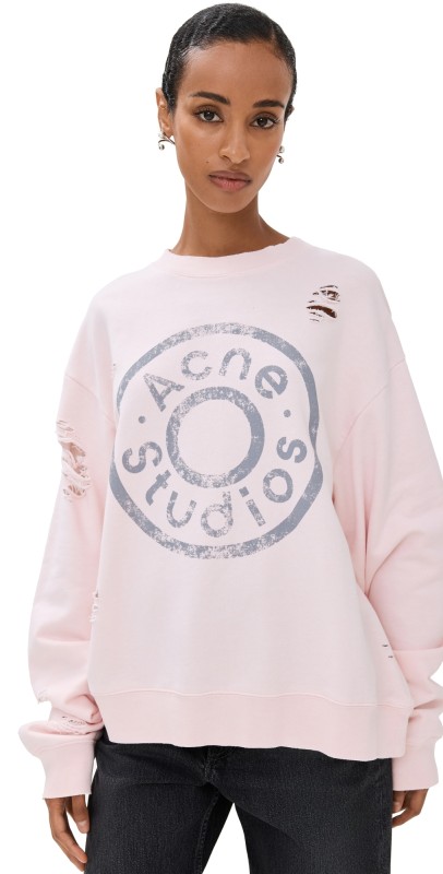 Acne Studios Button Logo Sweatshirt Faded Pink