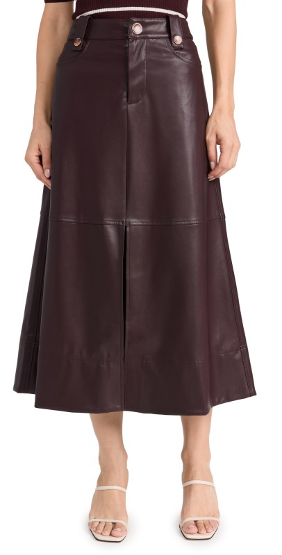 Tanya Taylor Vegan Leather Hudie Skirt Oxblood