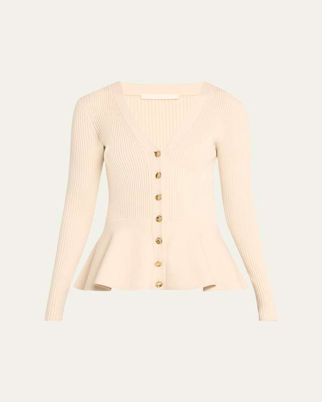 Ribbed V-Neck Peplum Cardigan