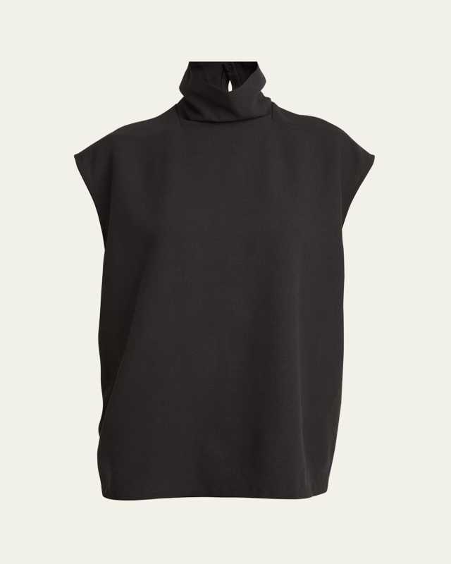 Mock-Neck Cap-Sleeve Wool Top