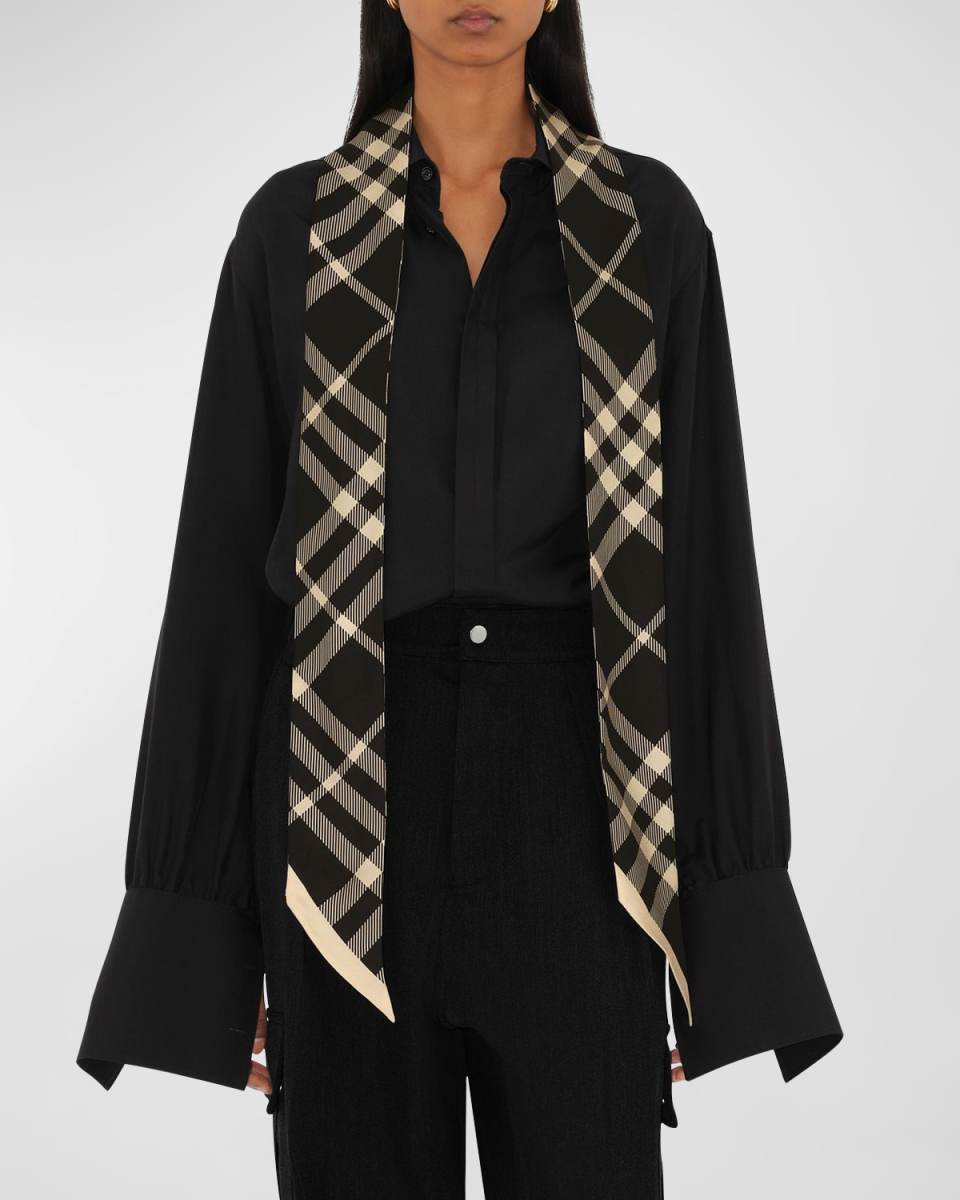 Reversible Check Silk Skinny Scarf