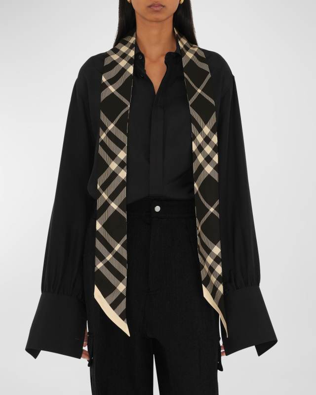 Reversible Check Silk Skinny Scarf