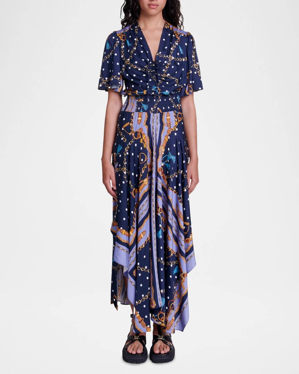 Rachelae Chain-Print Scarf Maxi Dress