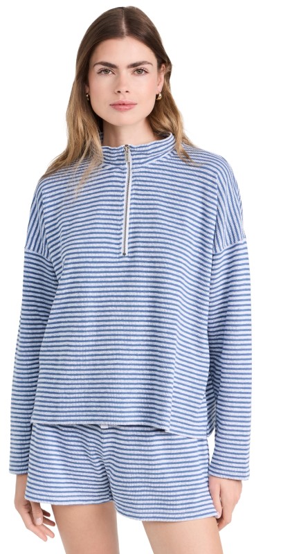 Splendid Bisous Quarter Zip Cerulean/White