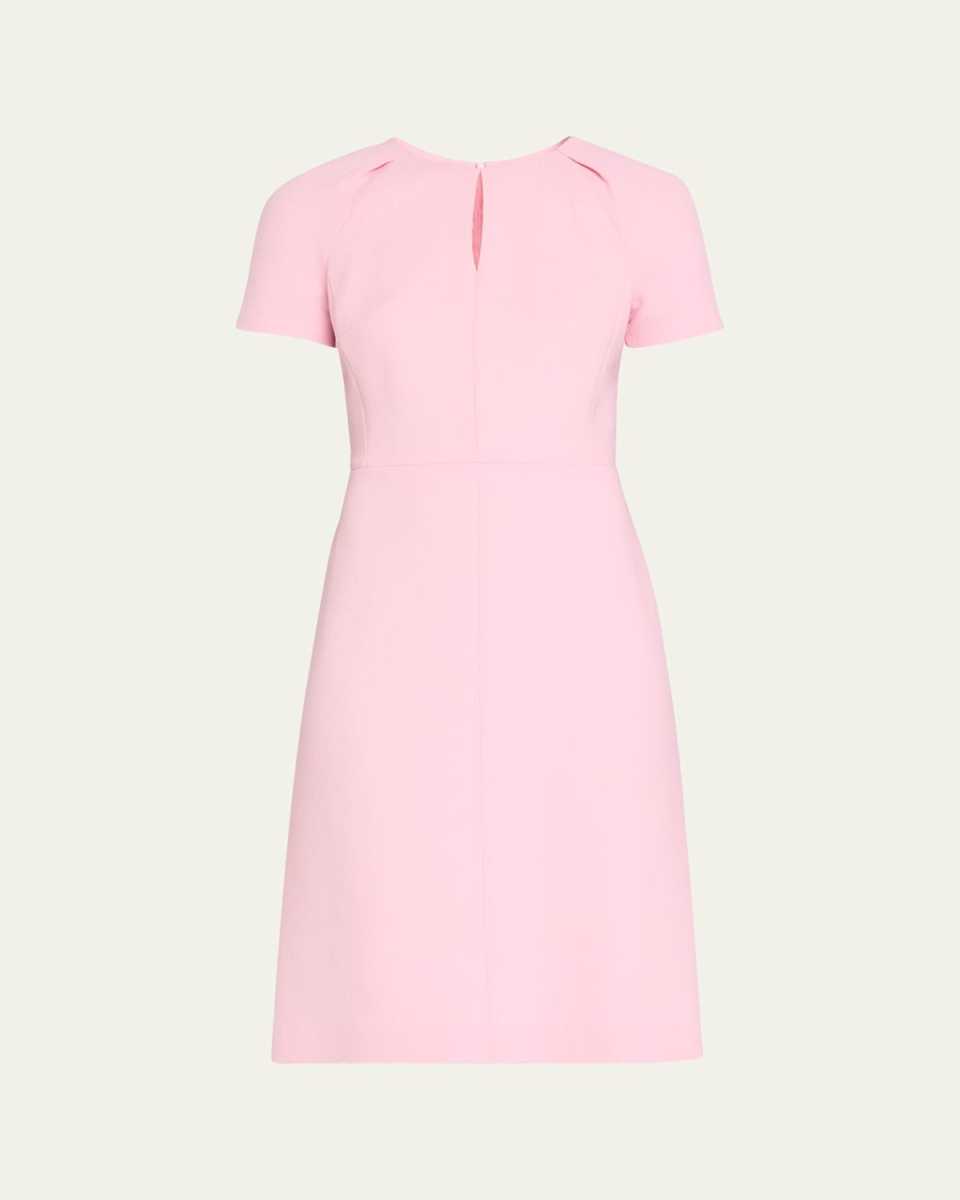 Short-Sleeve Wool Crepe Keyhole Dress, Pink