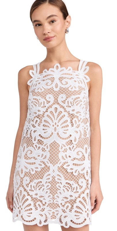 Self Portrait White Guipure Lace Mini Dress White