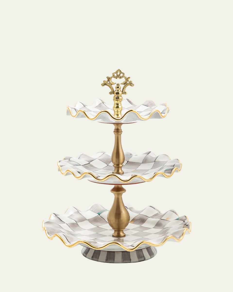 Sterling Check Three-Tier Sweet Stand