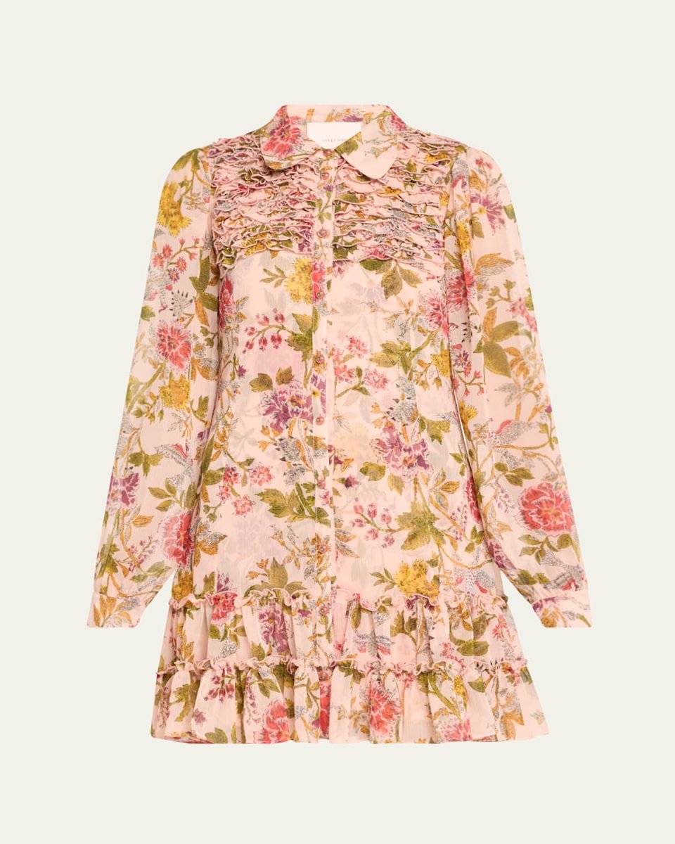 Barnes Floral Long-Sleeve Mini Shirtdress