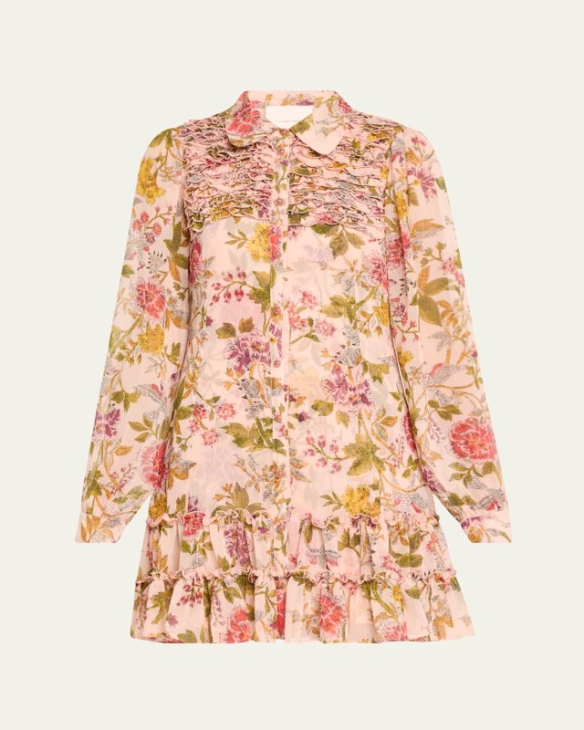 Barnes Floral Long-Sleeve Mini Shirtdress