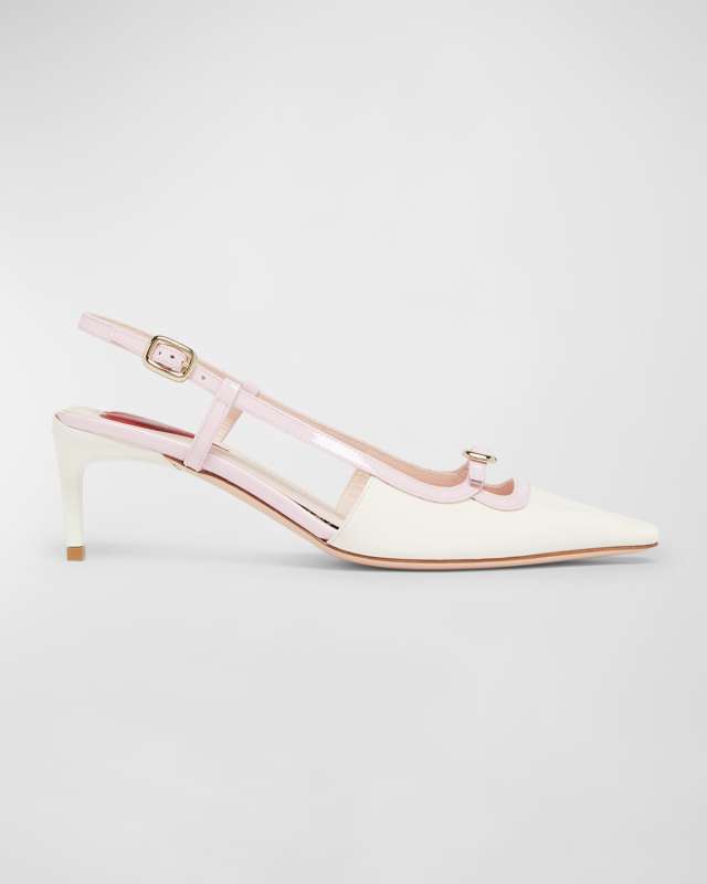 Bicolor Patent Buckle Slingback Pumps