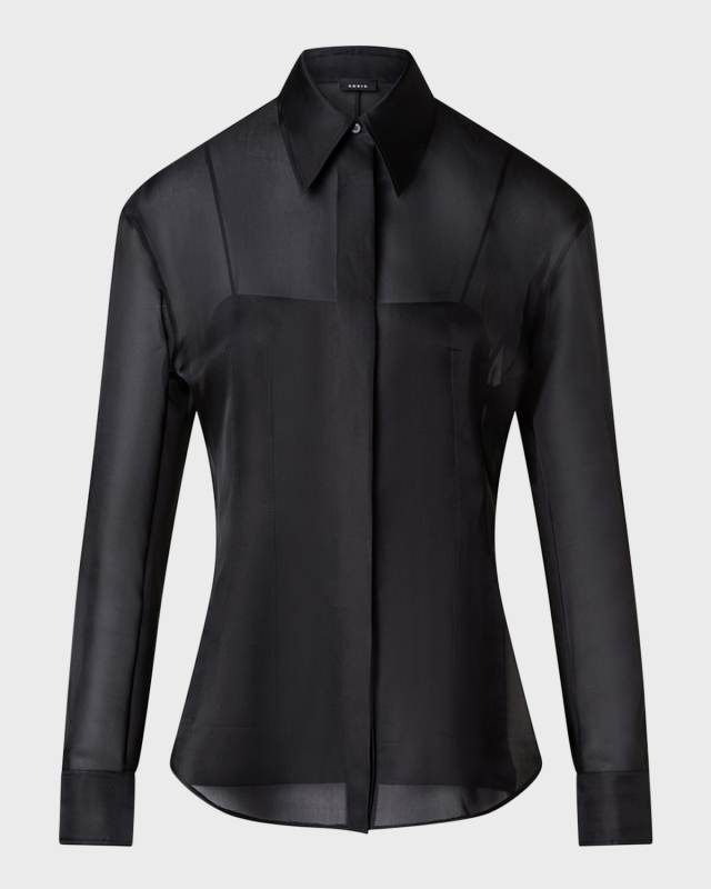 Silk Organza Button-Front Blouse