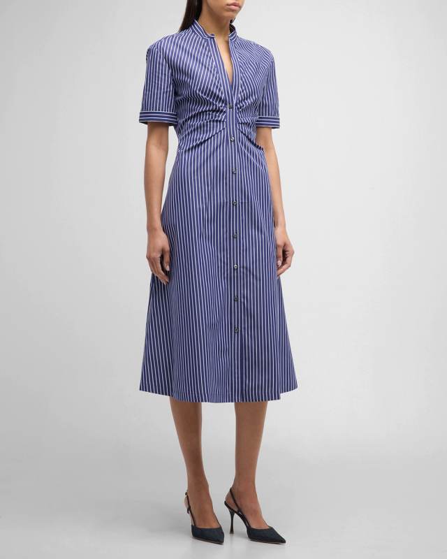 Noor Striped Shirtdress with Gathered Waist