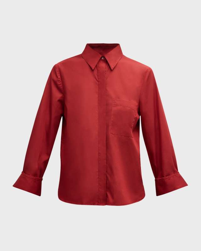 Boyfriend Button-Front Cotton Shirt