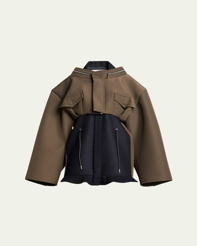 Layered Colorblock Zipper Wool Mini Jacket Dress
