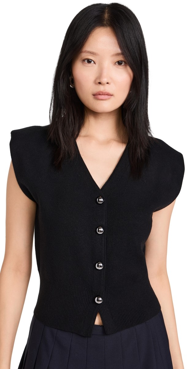 Pixie Market Padded Knit Button Top Black