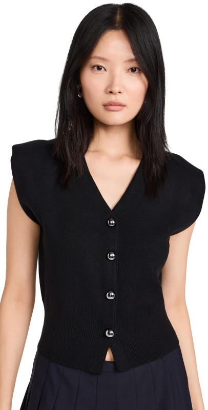 Pixie Market Padded Knit Button Top Black