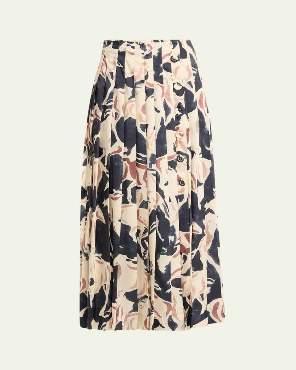 Tullius Long Abstract Pleated Skirt