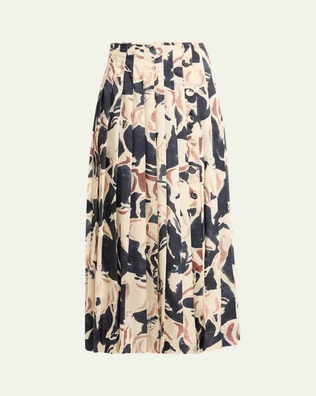 Tullius Long Abstract Pleated Skirt