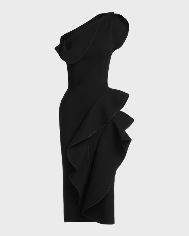 Rhythm One-Shoulder Midi Dress with Ruffle Details