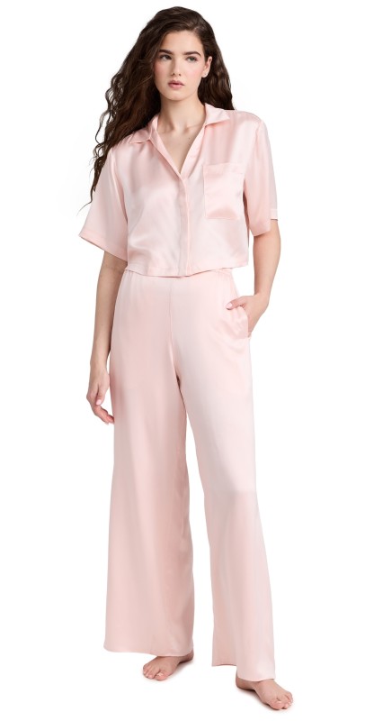 Lunya Washable Silk High Rise Pants Set Frosted Rose