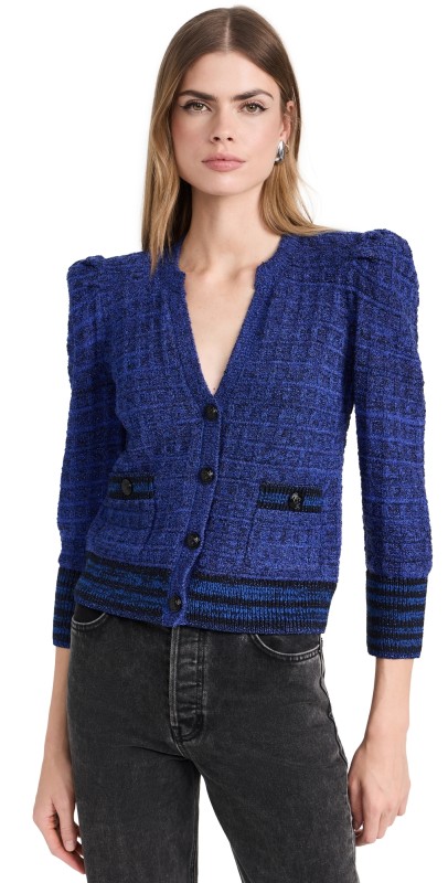 L'AGENCE Jenni Waffle Stitch Cardigan Blue/ Black Multi