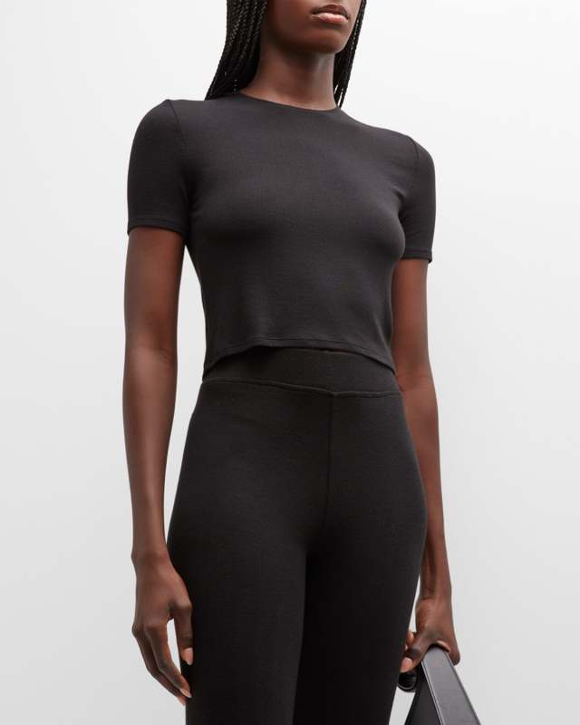 Modal Rib Cap-Sleeve Crewneck T-Shirt