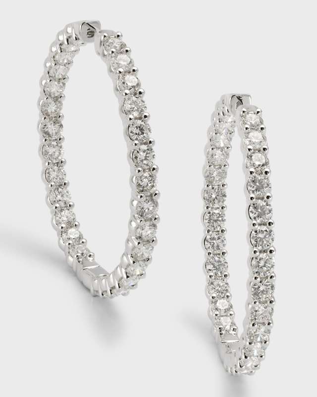 18K White Gold Round Diamond Hoop Earrings, 10.0tcw