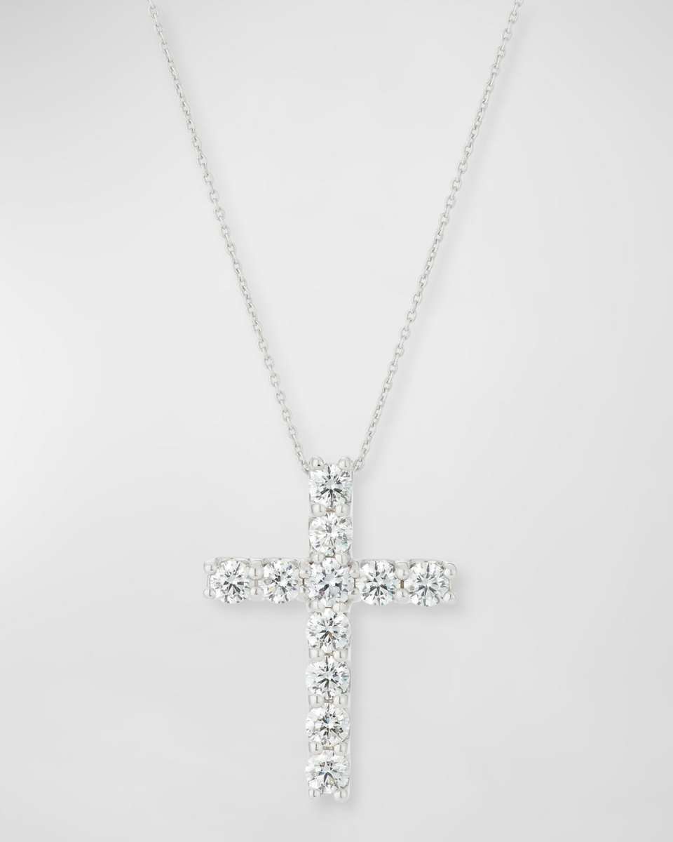 18K White Gold Large Diamond Cross Necklace, 1.87tcw