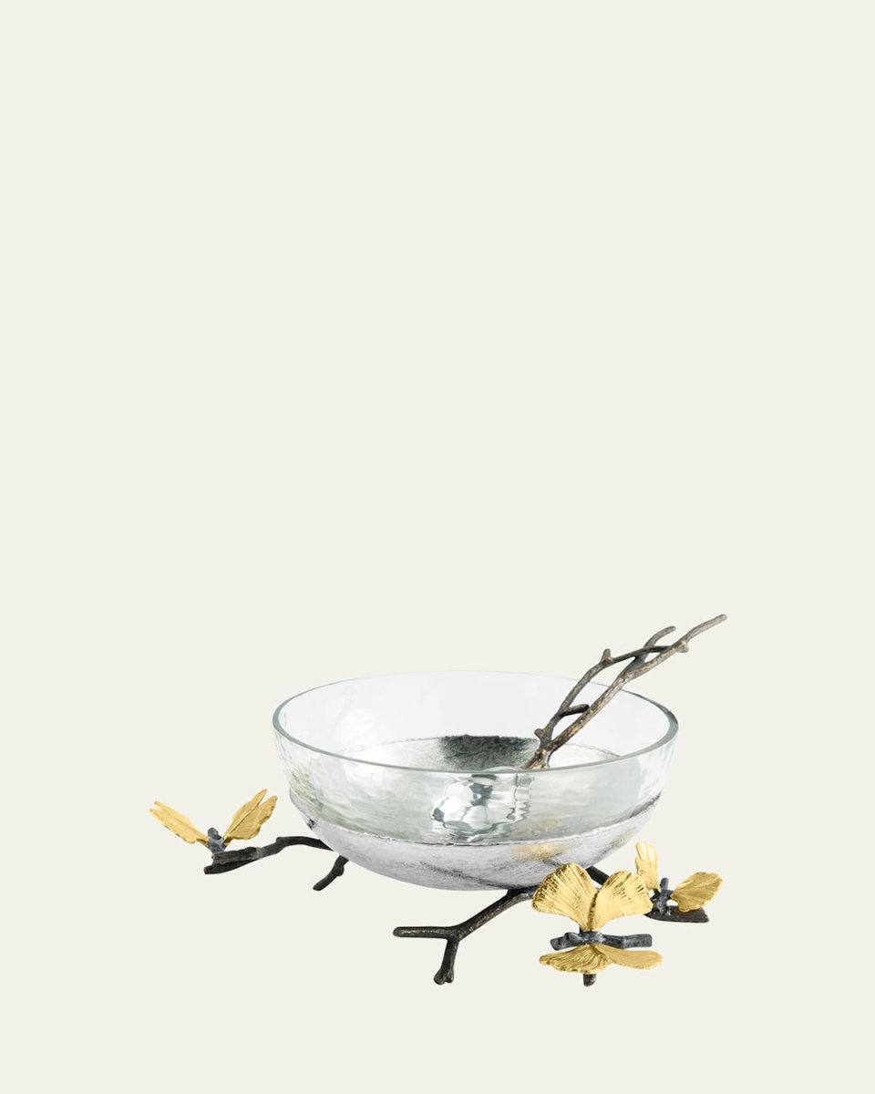 Butterfly Ginkgo Glass Nut Dish with Spoon