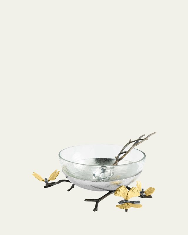 Butterfly Ginkgo Glass Nut Dish with Spoon