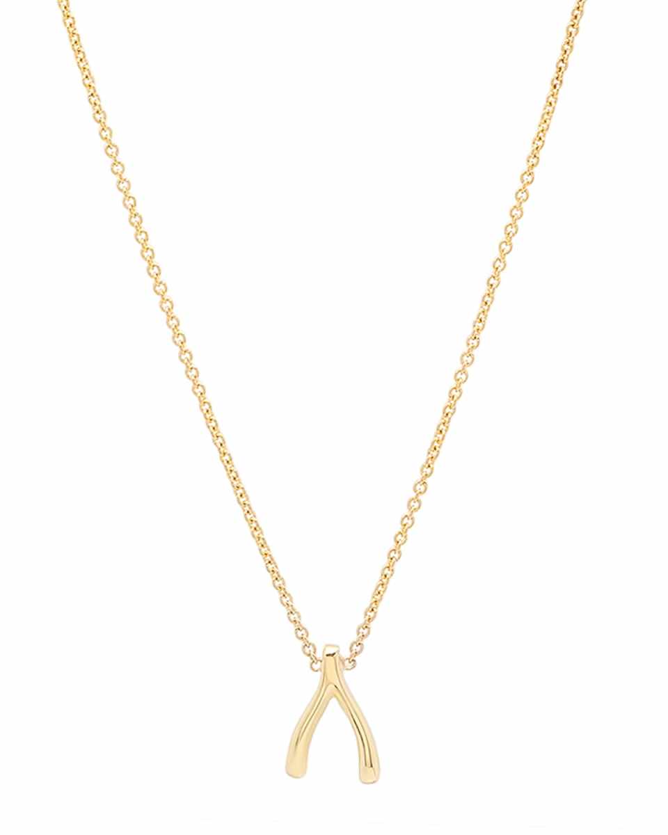 18k Yellow Gold Mini Wishbone Pendant Necklace on 14k Chain