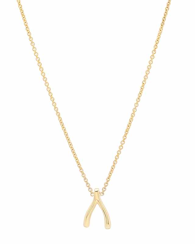 18k Yellow Gold Mini Wishbone Pendant Necklace on 14k Chain