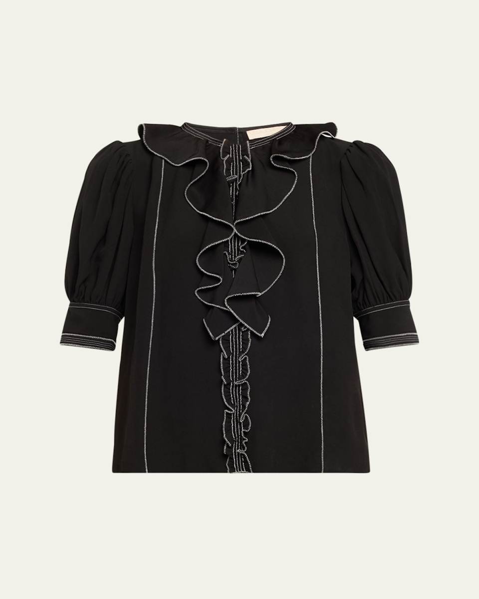 Amisa Topstitched Ruffle Top
