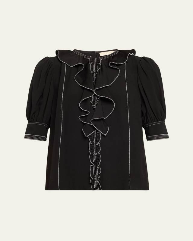 Amisa Topstitched Ruffle Top