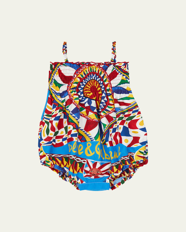 Girl's Carretto Sun-Print Bubble Romper, Size 6M-24M