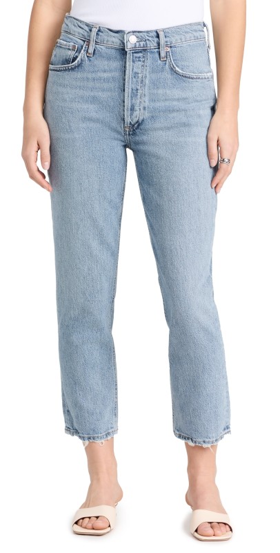AGOLDE Riley Crop: High Rise Straight Crop Stretch Jeans Hassle