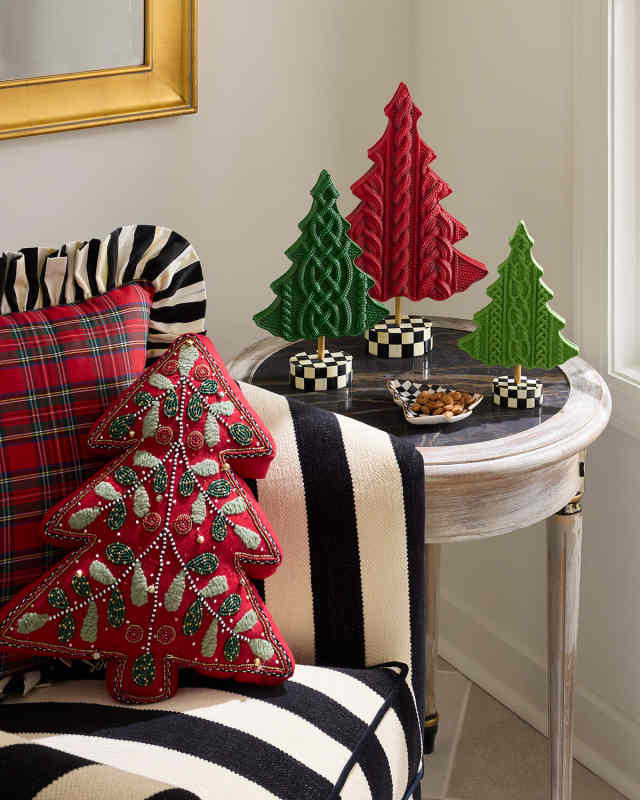 Holiday Tree-Shaped Embroidered Throw Pillow