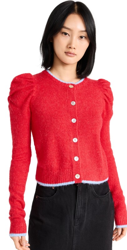 KITRI Matilda Red Knit Cardigan Watermelon/Pale Blue