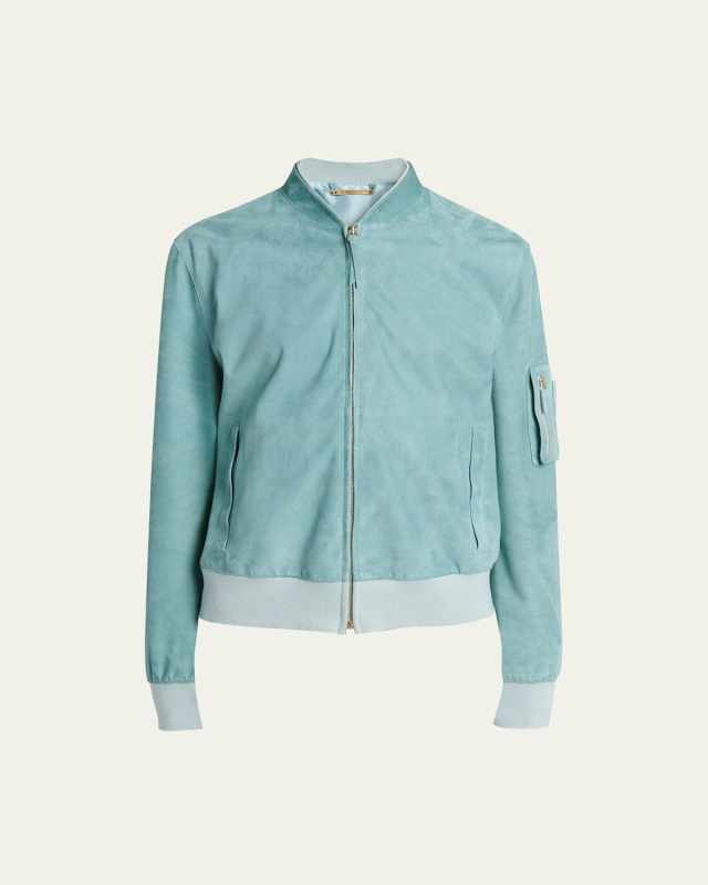 Suede Zip-Front Bomber Jacket