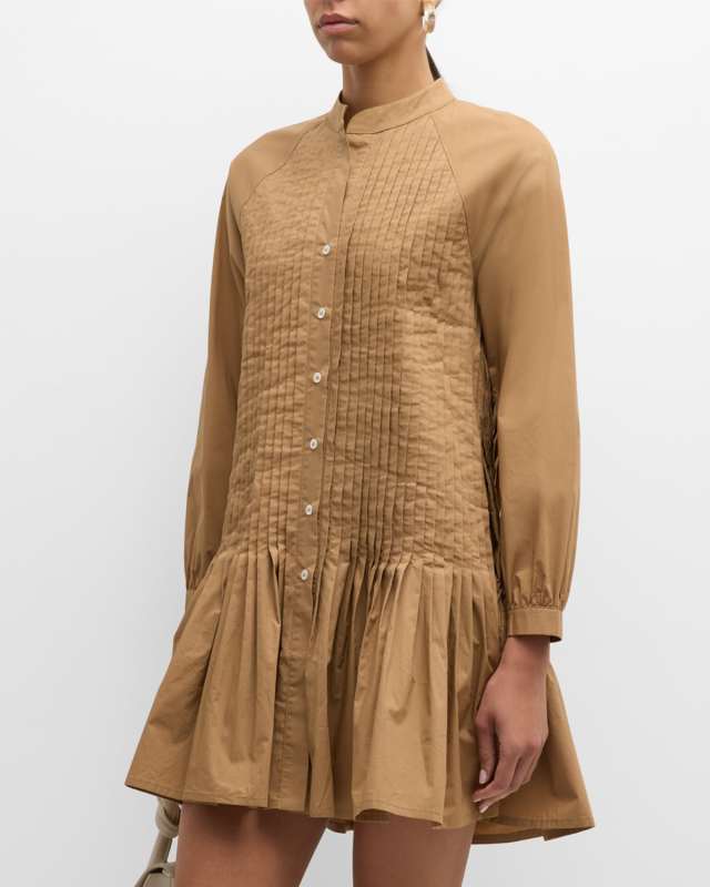 Gemma Pintuck Cotton Poplin Mini Shirtdress