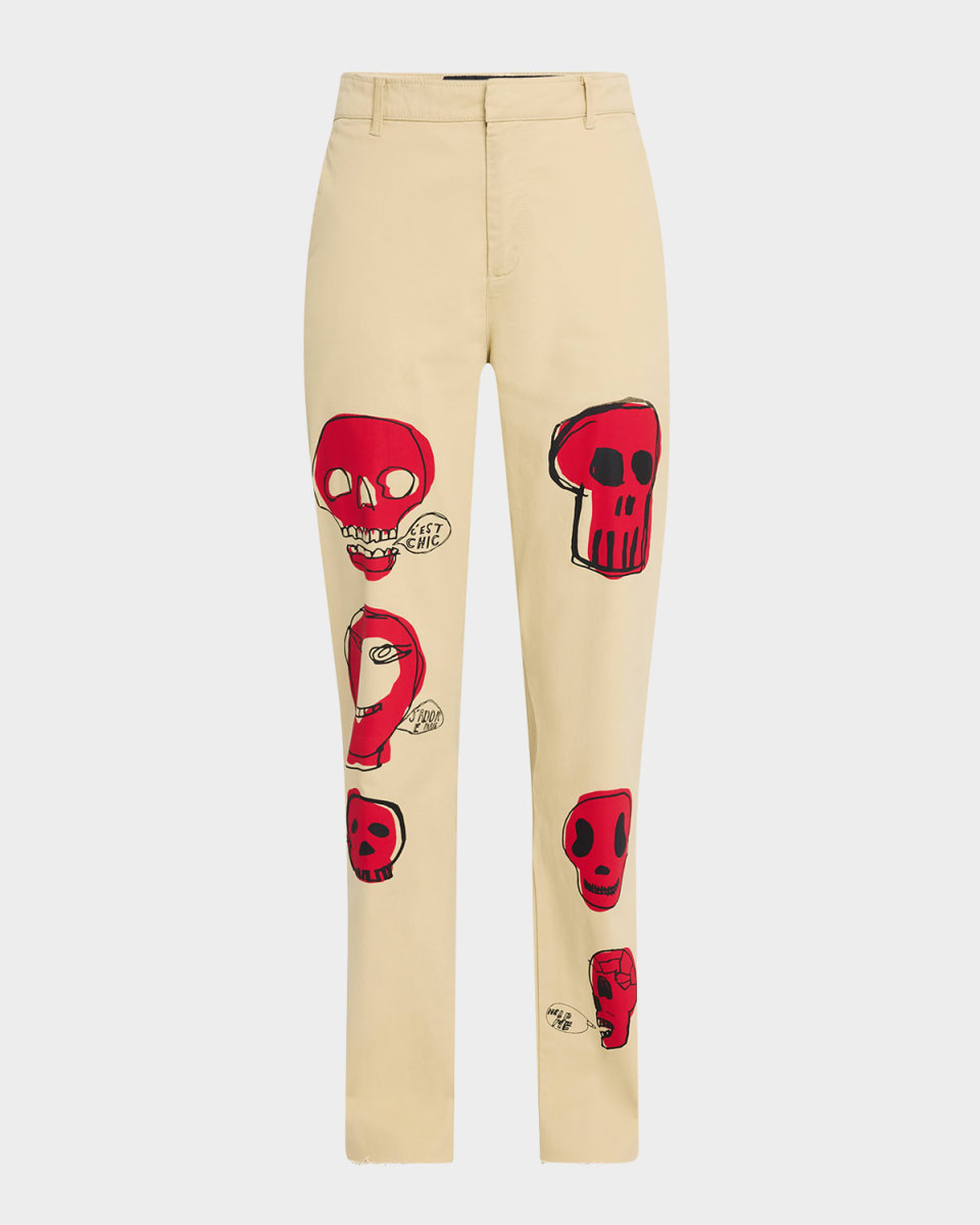 Sketch Skulls Straight-Leg Raw-Hem Chino Pants