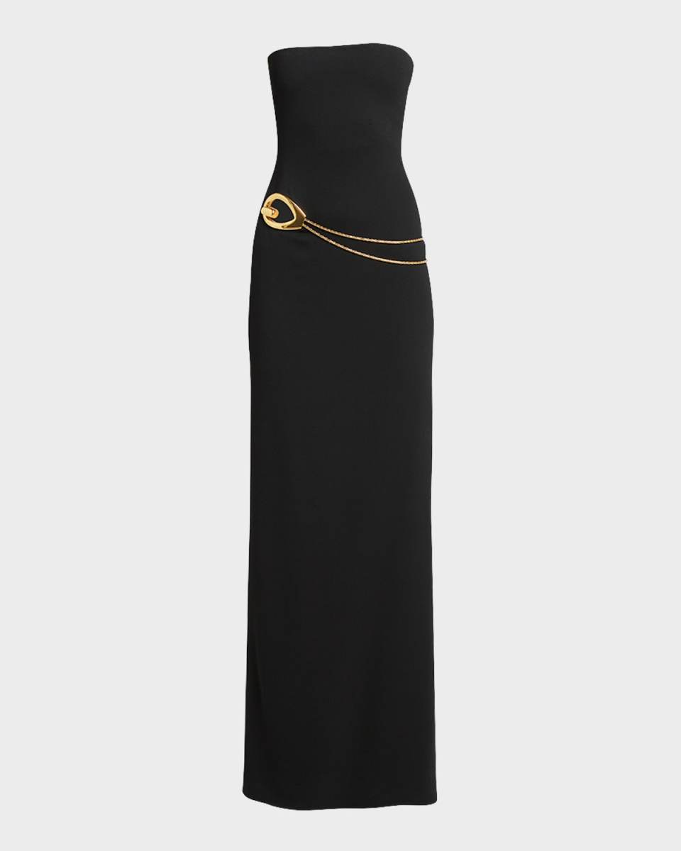 Stretch Sable Strapless Evening Dress with Cutout Detail