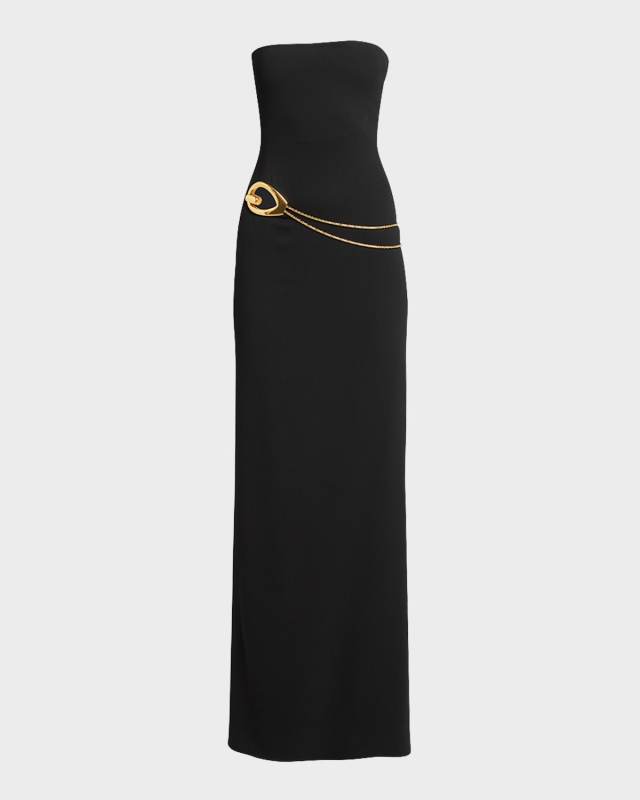 Stretch Sable Strapless Evening Dress with Cutout Detail
