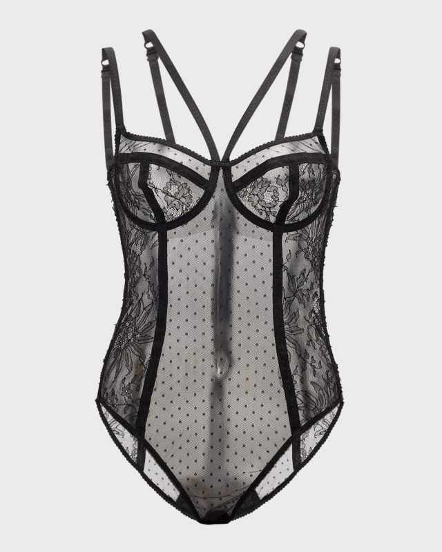 Polka-Dot Tulle & Lace Bodysuit