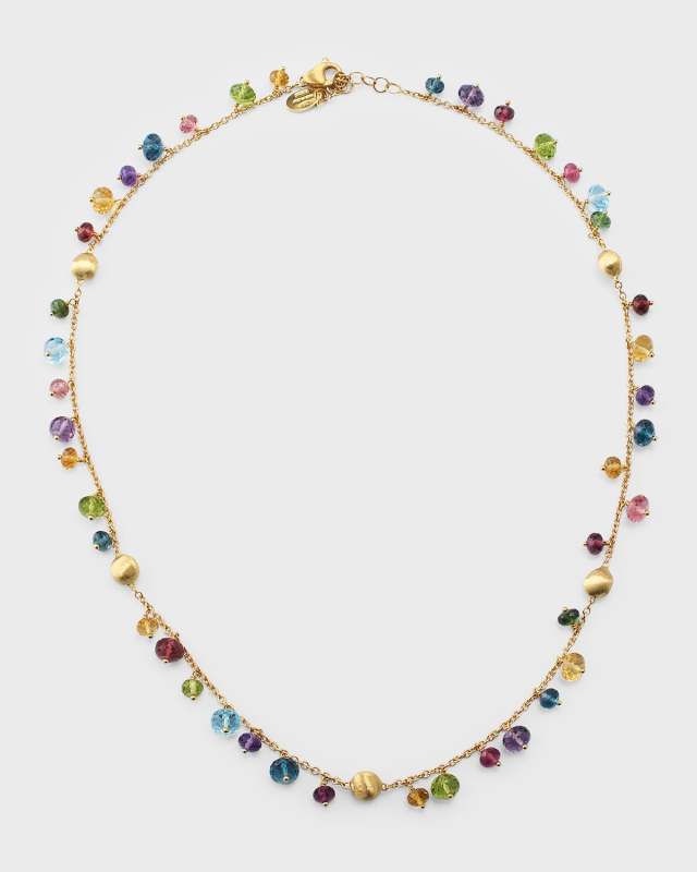 18K Yellow Gold Africa Necklace with Mixed Gemstones