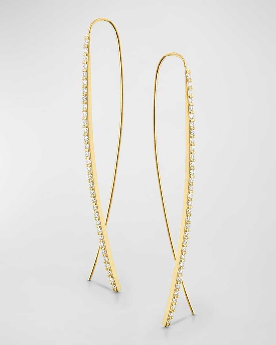 14K Gold Flawless Narrow Upside Down Diamond Hoop Earrings