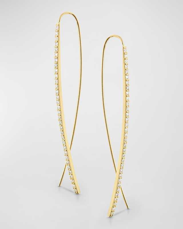 14K Gold Flawless Narrow Upside Down Diamond Hoop Earrings