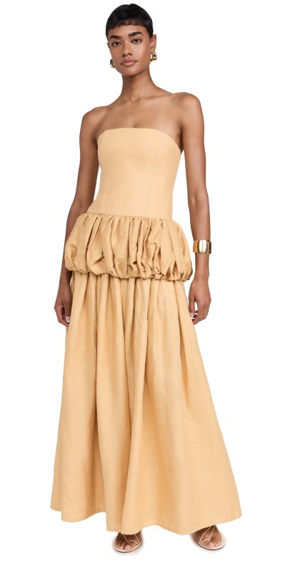 Rendoll Bubble Waist Flare Dress Butterscotch