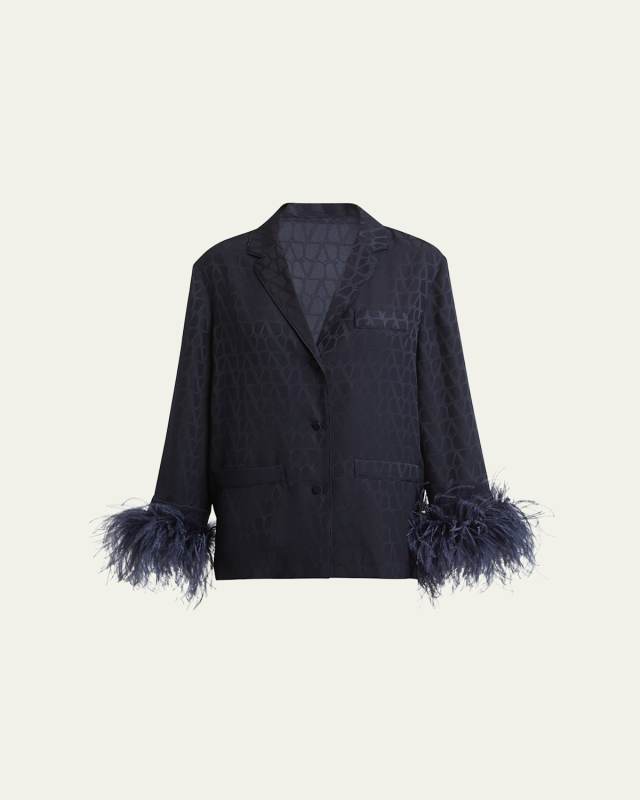 Feather Cuff Iconograph Silk Pajama Top